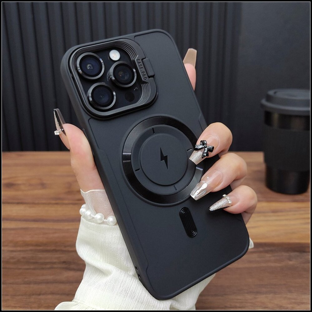 Matte Black Case with Magnetic Ring & Flip Camera Stand